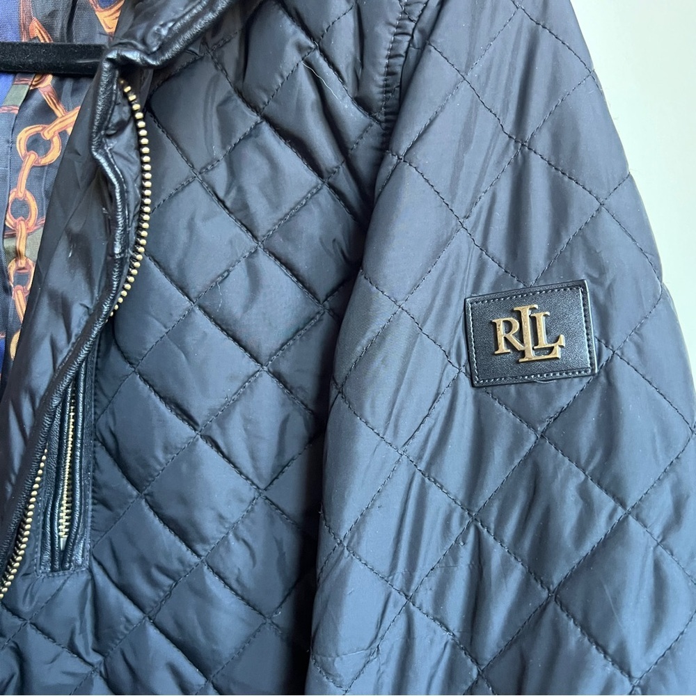 Ralph Lauren Black Diamond Quilted long Hooded Coat Horsebit Chain Lining - Picture 8 of 11